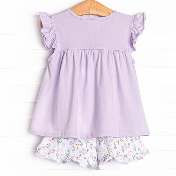 Picking Wildflowers Ruffle Short Set, Purple