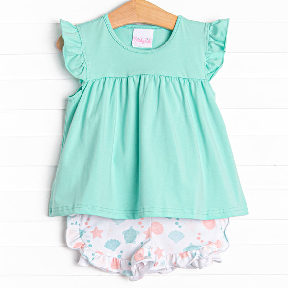 Turtle Tide Ruffle Short Set, Green