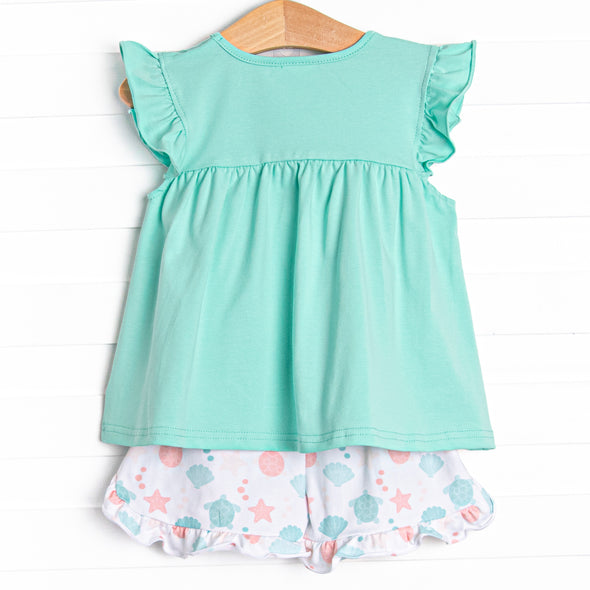 Turtle Tide Ruffle Short Set, Green