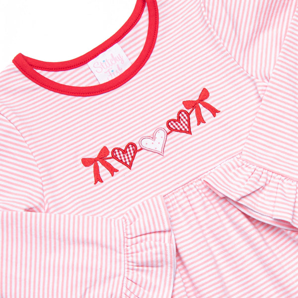 Heart Strings Applique Legging Set, Red and Pink Stripe