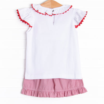 Smarty Pants Smocked Ruffle Short Set, Red