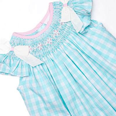 Traditional Teal Smocked Bishop Dress, Green