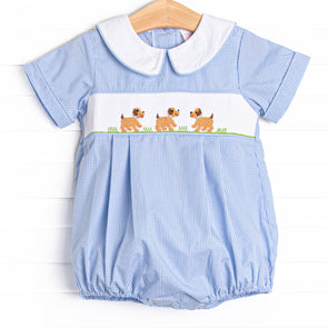 Playdate Puppies Boy Smocked Bubble, Blue
