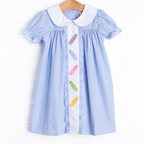 Crayon Cutie Embroidered Dress, Blue