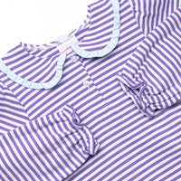 Margaret Long Sleeve Collared Diaper Set, Light Blue and Purple Stripe