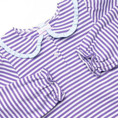 Margaret Long Sleeve Collared Diaper Set, Light Blue and Purple Stripe