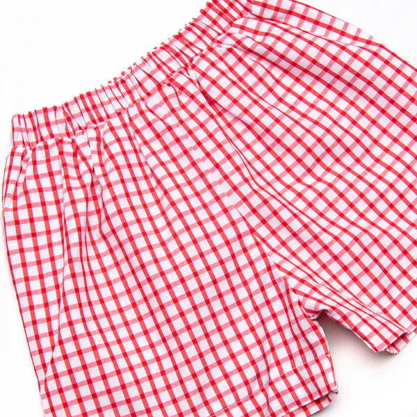 Main Street Classic Smocked Short Set, Red