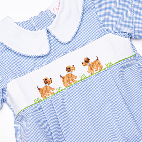 Playdate Puppies Boy Smocked Bubble, Blue