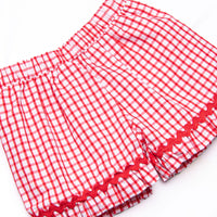 Main Street Classic Smocked Ruffle Short Set, Red