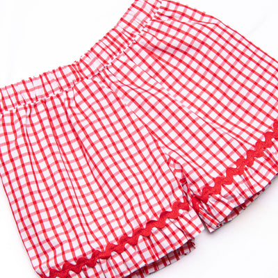 Main Street Classic Smocked Ruffle Short Set, Red