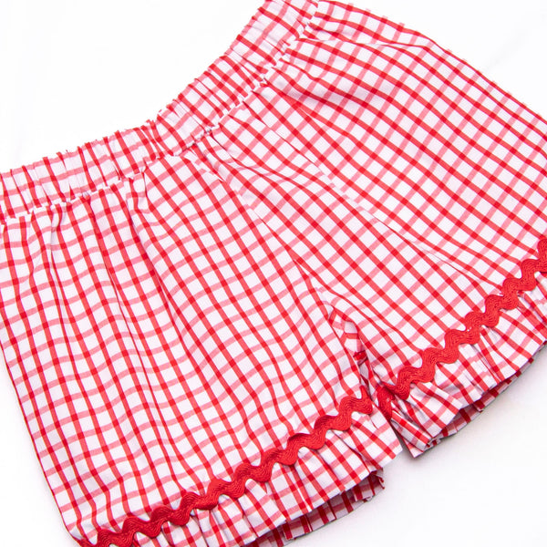 Main Street Classic Smocked Ruffle Short Set, Red