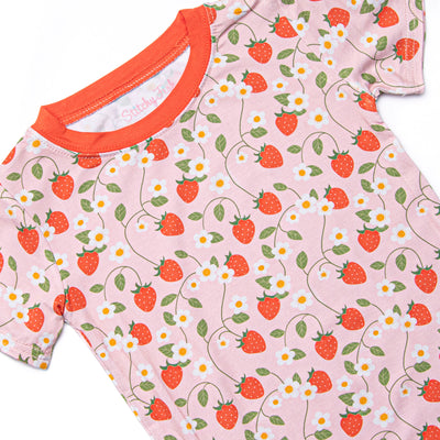 Strawberry Vines Bamboo Pajama Short Set, Red