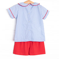Magical Knots Embroidered Short Set, Blue