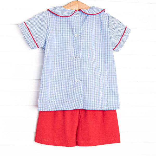 Magical Knots Embroidered Short Set, Blue