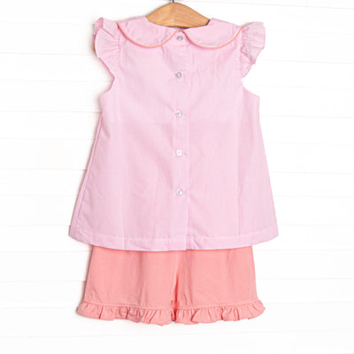 Magical Knots Embroidered Ruffle Short Set, Pink