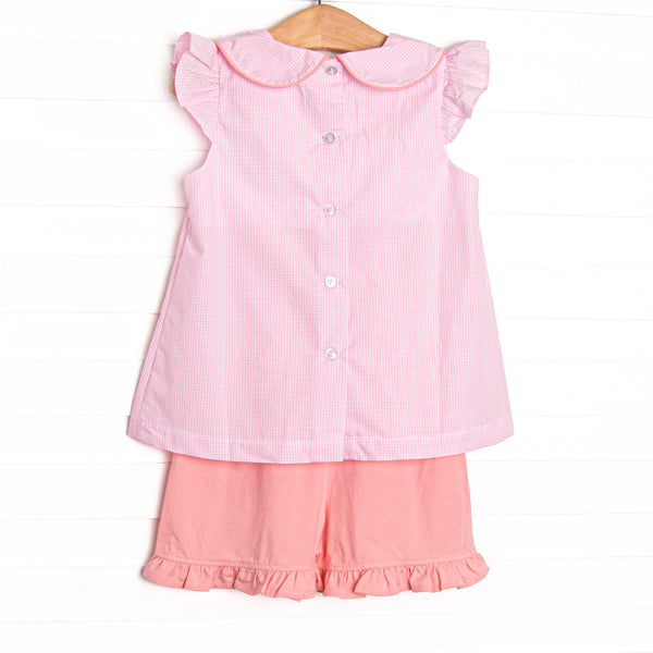 Magical Knots Embroidered Ruffle Short Set, Pink