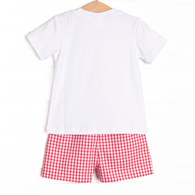 Main Street Classic Smocked Short Set, Red