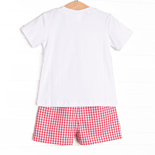 Main Street Classic Smocked Short Set, Red