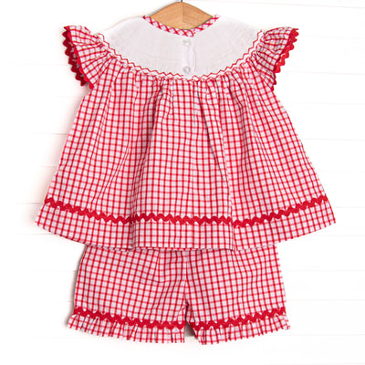 Main Street Classic Smocked Ruffle Short Set, Red