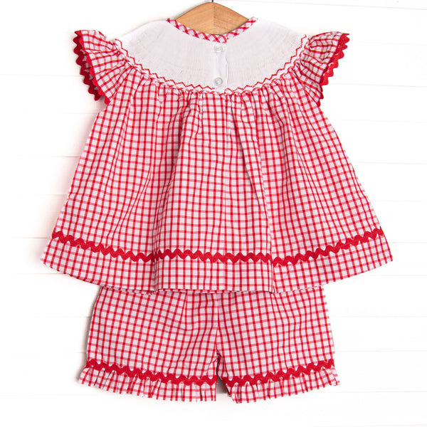 Main Street Classic Smocked Ruffle Short Set, Red