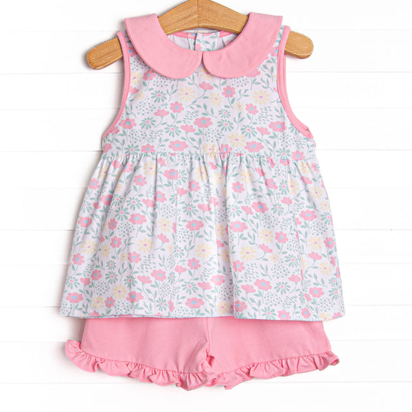 Blooms in the Breeze Ruffle Short Set, Pink