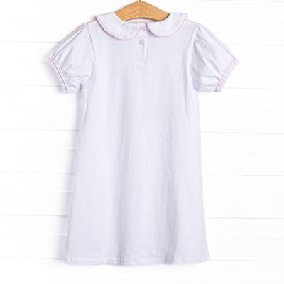 Sunday Gathering Applique Dress, White
