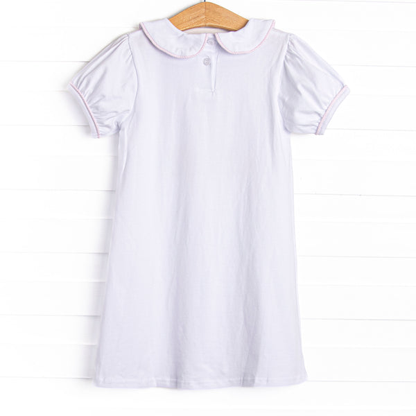 Sunday Gathering Applique Dress, White