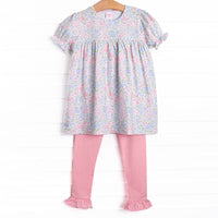 Dapper Daisies Puff Sleeve Legging Set, Pink