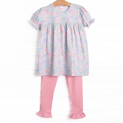 Dapper Daisies Puff Sleeve Legging Set, Pink