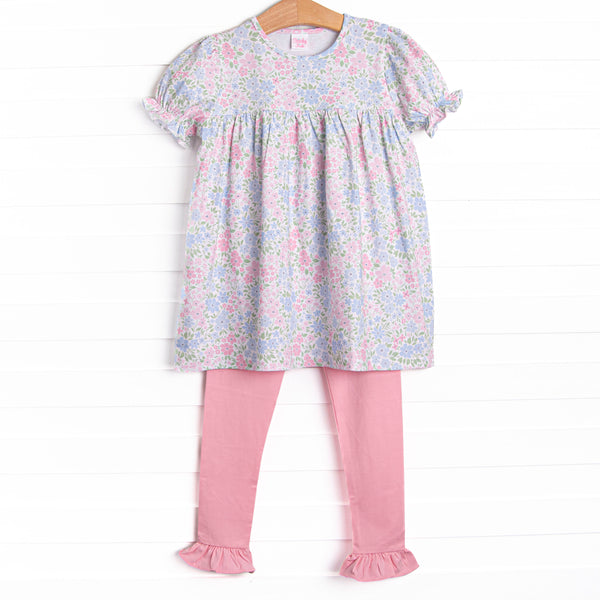 Dapper Daisies Puff Sleeve Legging Set, Pink