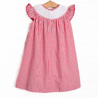 Main Street Classic Smocked Bishop Dress, Red