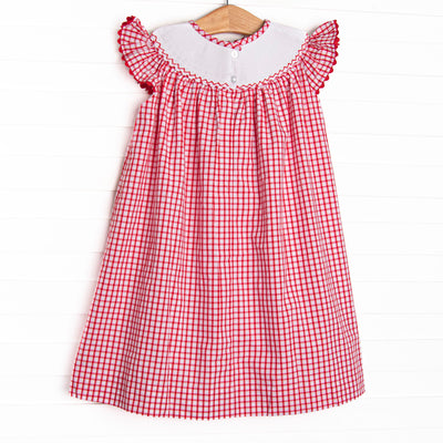 Main Street Classic Smocked Bishop Dress, Red