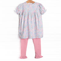 Dapper Daisies Puff Sleeve Legging Set, Pink