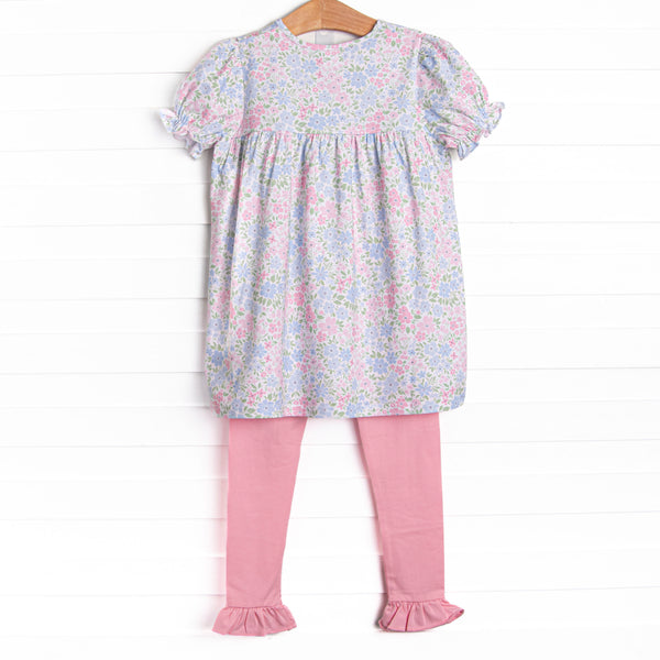 Dapper Daisies Puff Sleeve Legging Set, Pink