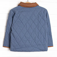 Corduroy Collar Quilted Coat, Denim Blue