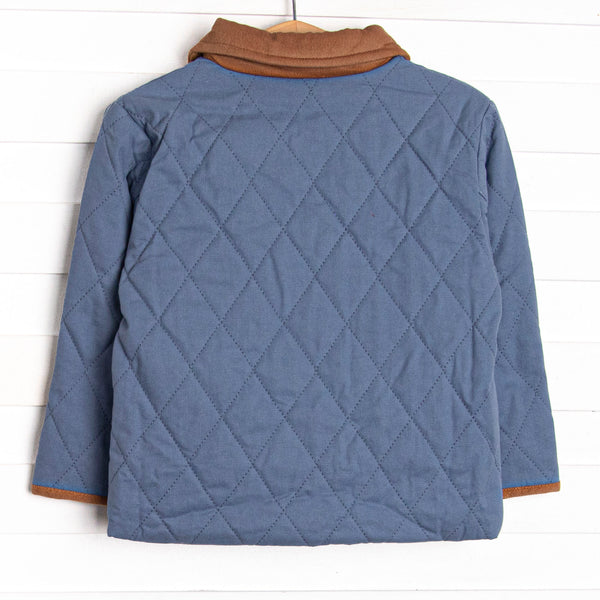 Corduroy Collar Quilted Coat, Denim Blue