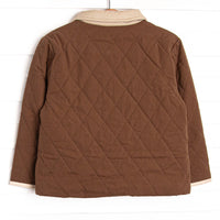 Corduroy Collar Quilted Coat, Hickory Brown