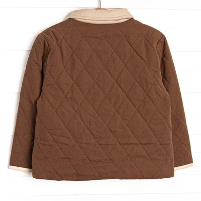 Corduroy Collar Quilted Coat, Hickory Brown