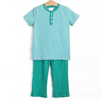 Tucker Short Sleeve Pant Set, Teal Stripe