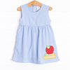 School Days Applique Dress, Blue Check