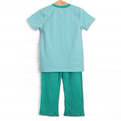 Tucker Short Sleeve Pant Set, Teal Stripe