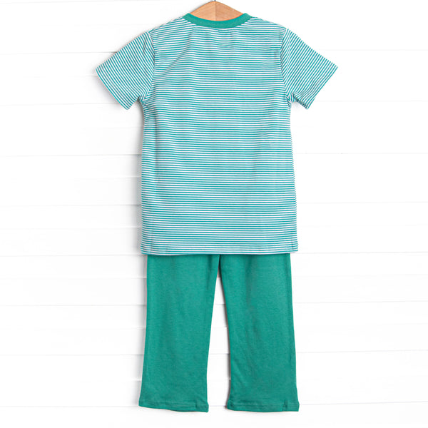 Tucker Short Sleeve Pant Set, Teal Stripe