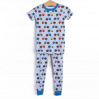 Tractor Trails Bamboo Pajama Short Sleeve Set, Blue