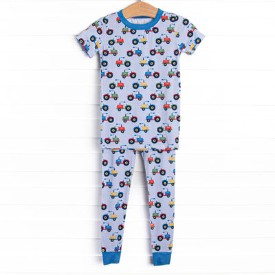 Tractor Trails Bamboo Pajama Short Sleeve Set, Blue
