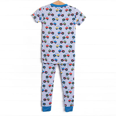 Tractor Trails Bamboo Pajama Short Sleeve Set, Blue