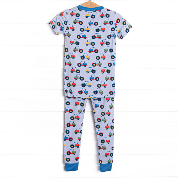 Tractor Trails Bamboo Pajama Short Sleeve Set, Blue