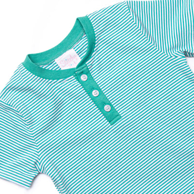 Tucker Short Sleeve Pant Set, Teal Stripe