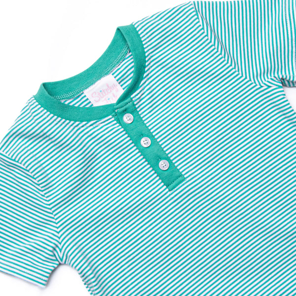 Tucker Short Sleeve Pant Set, Teal Stripe