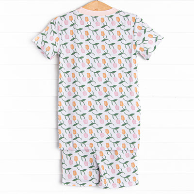 Tangled Tulips Bamboo Pajama Short Set, Pink