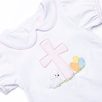 Sunday Gathering Applique Dress, White